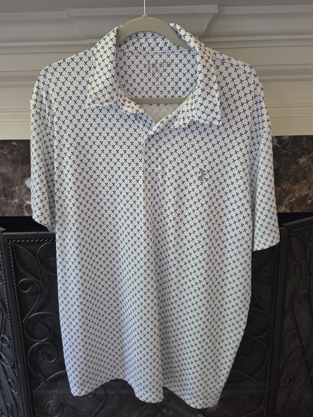 Izod White GOLF  Polo with Navy TEE Cross Pattern